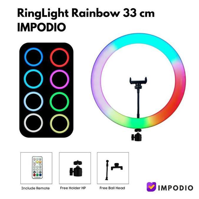 Ringlight RGB Rainbow 33cm / lighting cahaya lampu konten TikTok Youtuber IMPODIO