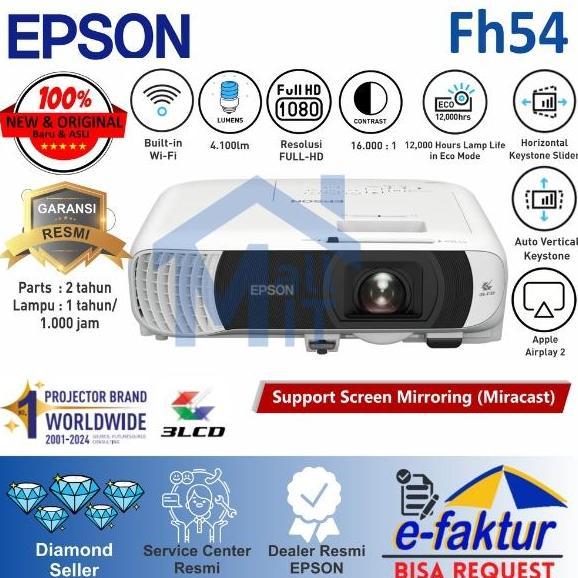 Proyektor Epson Eb-Fh54 Eb Fh54 Ebfh54 Wifi Direct Wireless 4.100 Lumens Full Hd 3Lcd Pengganti Eb-F