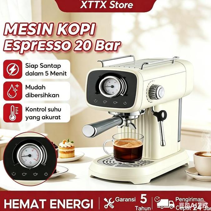 Terlaris [Cod]Tixx Mesin Kopi Espresso 25 Bar Rumahan Low Watt Uap Susu Berbusa Logam Penuh Drip Sem