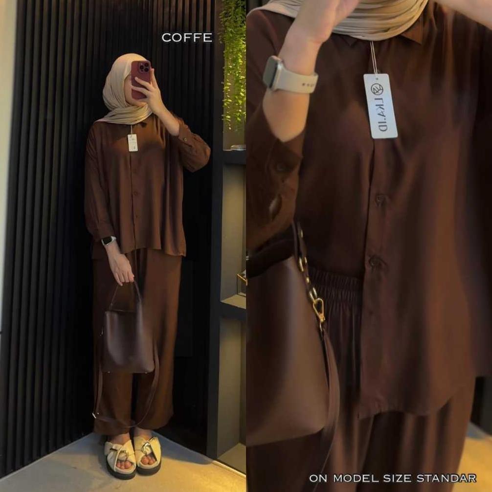 recommended one set polos oversize terbaru rayon twill premium setelan kemeja kulot wanita kekinian
