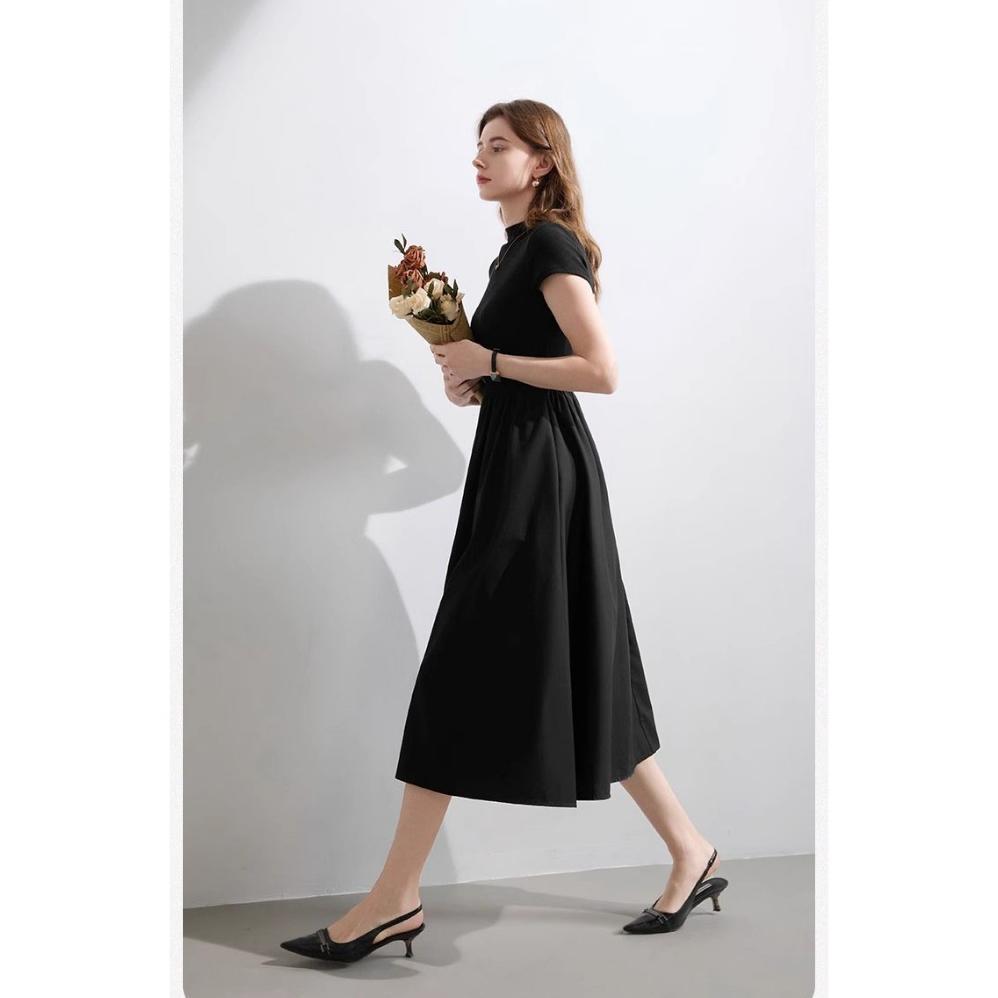 FAVORIT Gaun Hitam Bergaya Prancis/Dress hitam korean style Long jumbo 80kg/Panjang Gaun Tinggi Gaun