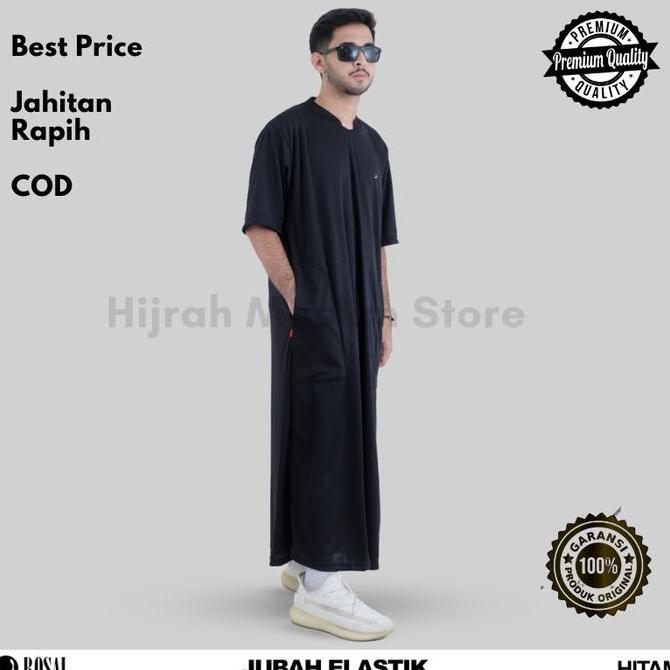 Jubah Elastik ROSAL - Jubah gamis pria lengan pendek lentur dan ringan bahan kaos jersey dry fit