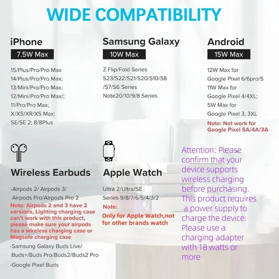 BEST DEALS 3 In 1 Wireless Charger Foldable Charging Station LED For Mobile Phone iPhone 15 14 13 12