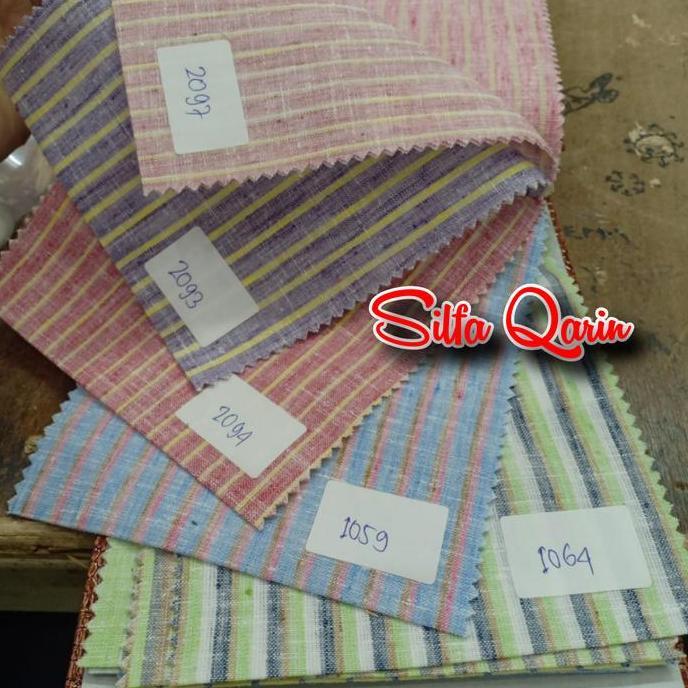 Kain Katun Linen Pure Salur / Bahan Pure Linen Salur Import