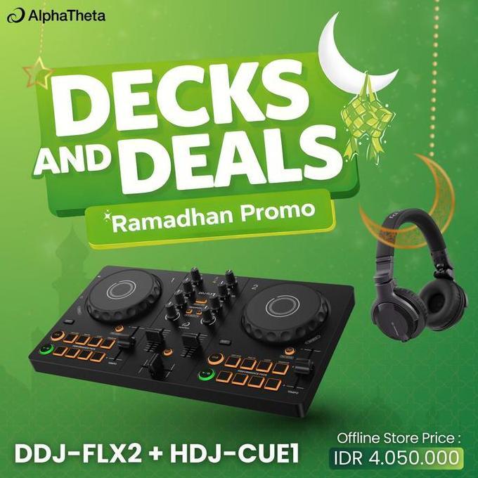 PIONEER DJ DDJ FLX2 + HDJ CUE1 2-DECK DJ CONTROLLER WITH DJ HEADPHONE PACK BMJ