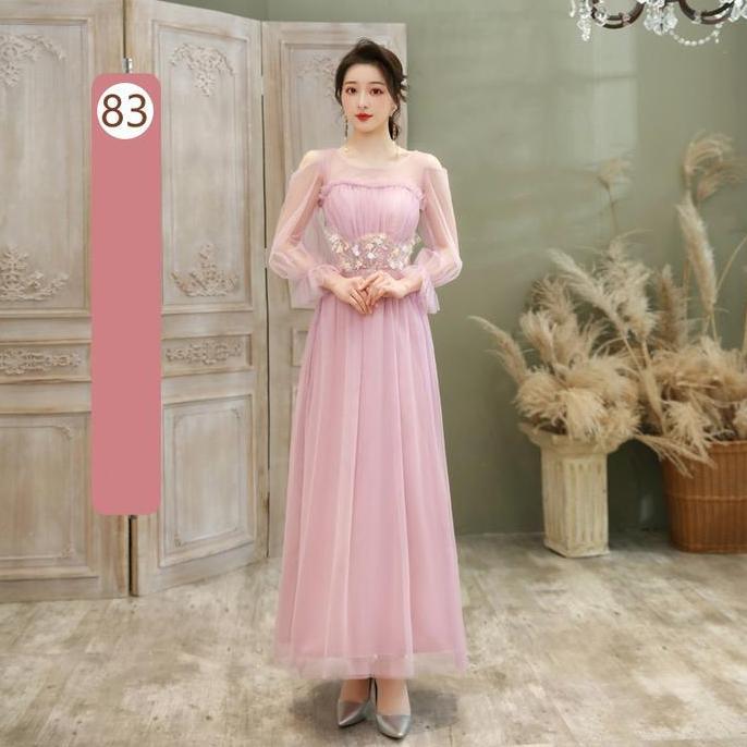 Women Korean Elegant Wedding Dinner Evening Dress Gown Bridesmaid Dresses Bunga Panjang Formal Vinta