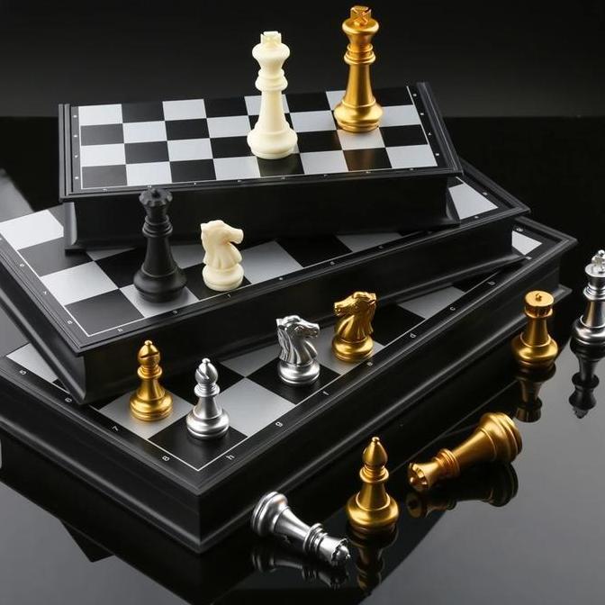 Promo Papan Catur Magnet 25X25Cm 32 Bidak Emas & Perak Papan Lipat Permainan Puzzle Cod