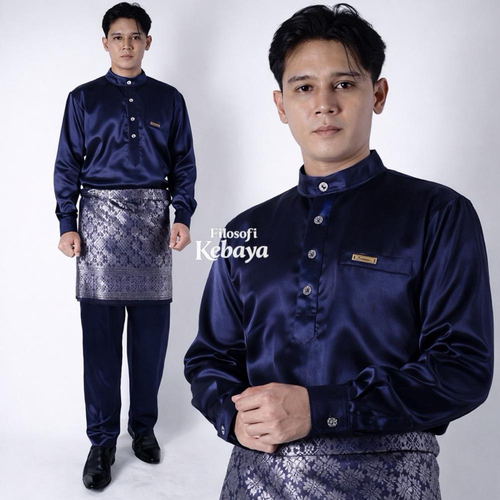 new stelan baju melayu pria teluk belanga cekak musang lengan kancing manset satin yamaha premium ko