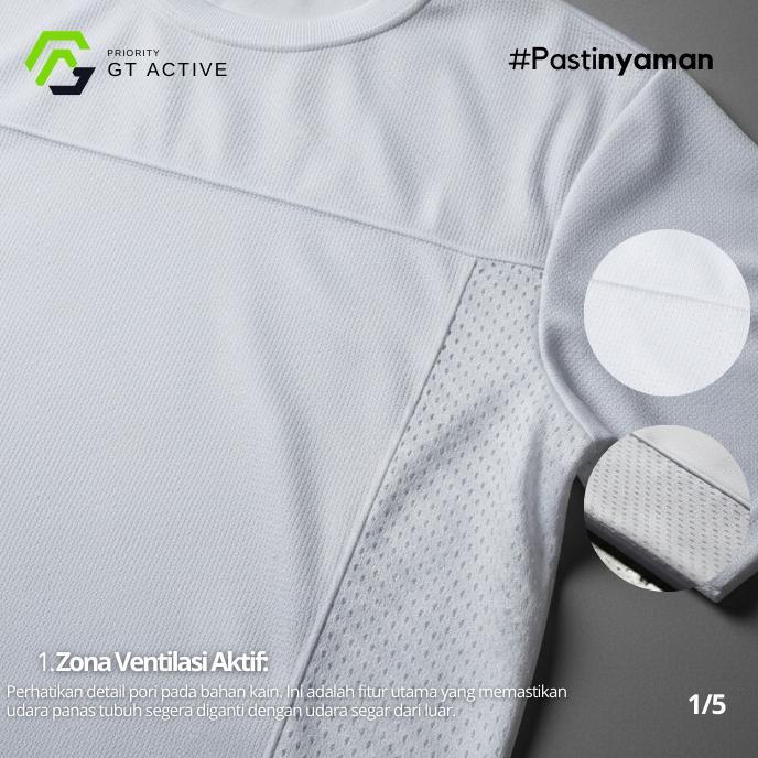BIG PROMO [GT ACTIVE] - KAOS OLAHRAGA PRIA PUTIH DRY FIT MESH | BAJU LARI GYM BADMINTON PADEL ANTI G