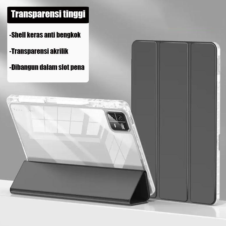 Redmi Pad SE Case XiaoMi Pad 6 Acrylic Case Redmi Pad Bekas Crystal Clear Casing Flip Case With Pen 