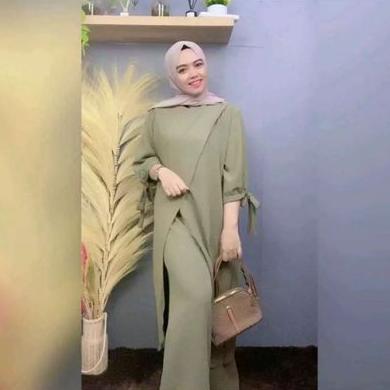 OFFICIAL setelan tunik salsabel/setelan tunik cringkle ariflow premium/setelan tunik wanita all size