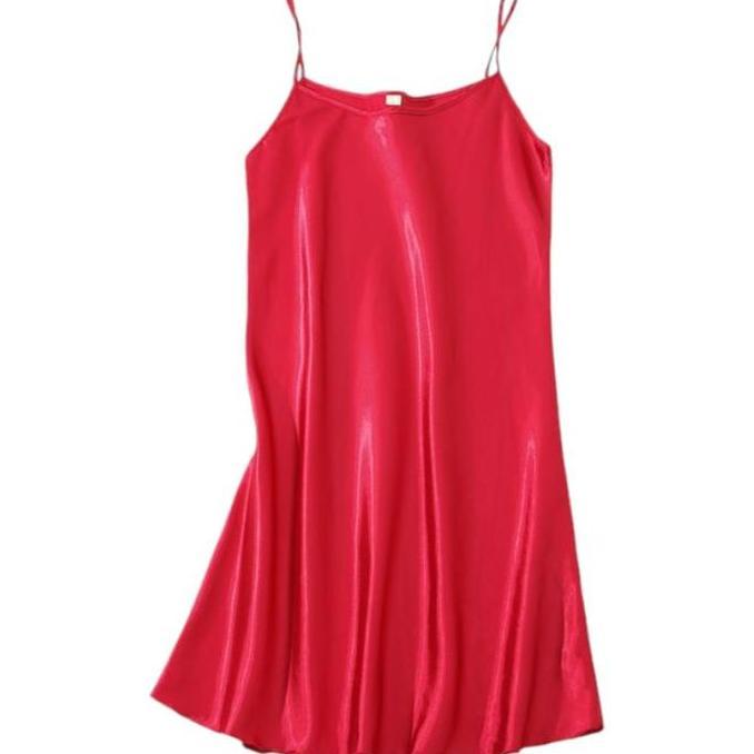 { Cozy } Dress Suspender Gaun Tidur Malam Sleepwear Wanita Sexy Tali Pundak Satin Tanpa Lengan Satin