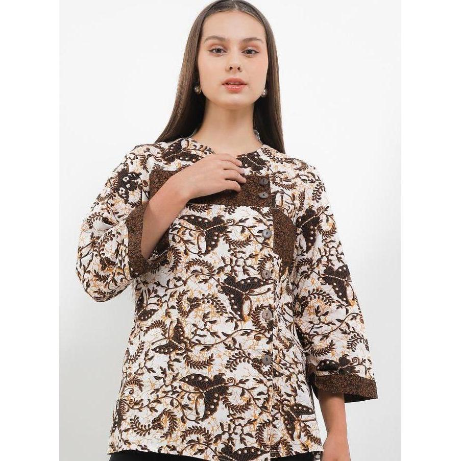 Arjuna Weda Blouse Batik Wanita Motif Kupu Jogja - Bahan Katun | Kancing Depan