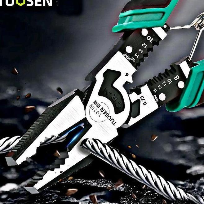 Tuosen Tang Pemotong Kawat Listrik Multifungsi 9 Inci Pengupas Diagonal Bulat Alat Perbaikan Rumah T