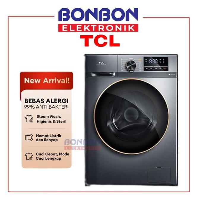 TCL Mesin Cuci Front Loading 8 KG TWF85-P11DG / TWF85P11DG Inverter - EBS Steam Wash - Quick Wash 15
