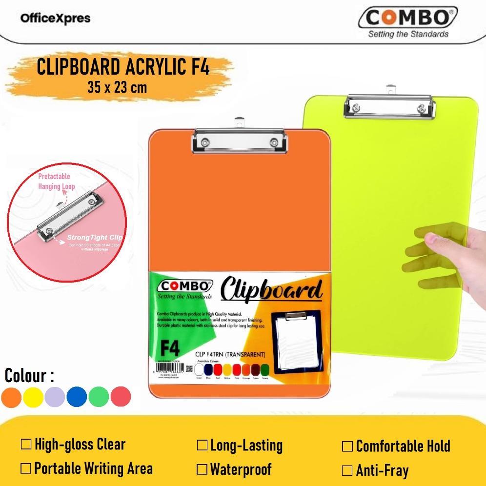 Clipboard Acrylic F4 / Papan Jalan Akrilik F4 / Papan Ujian Transparant