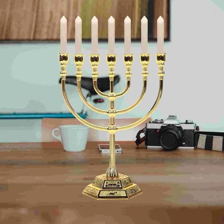 (Lestary Store) 7 Branches Menorah Hanukkah Kaki Dian Temple Jewish Candle Holder