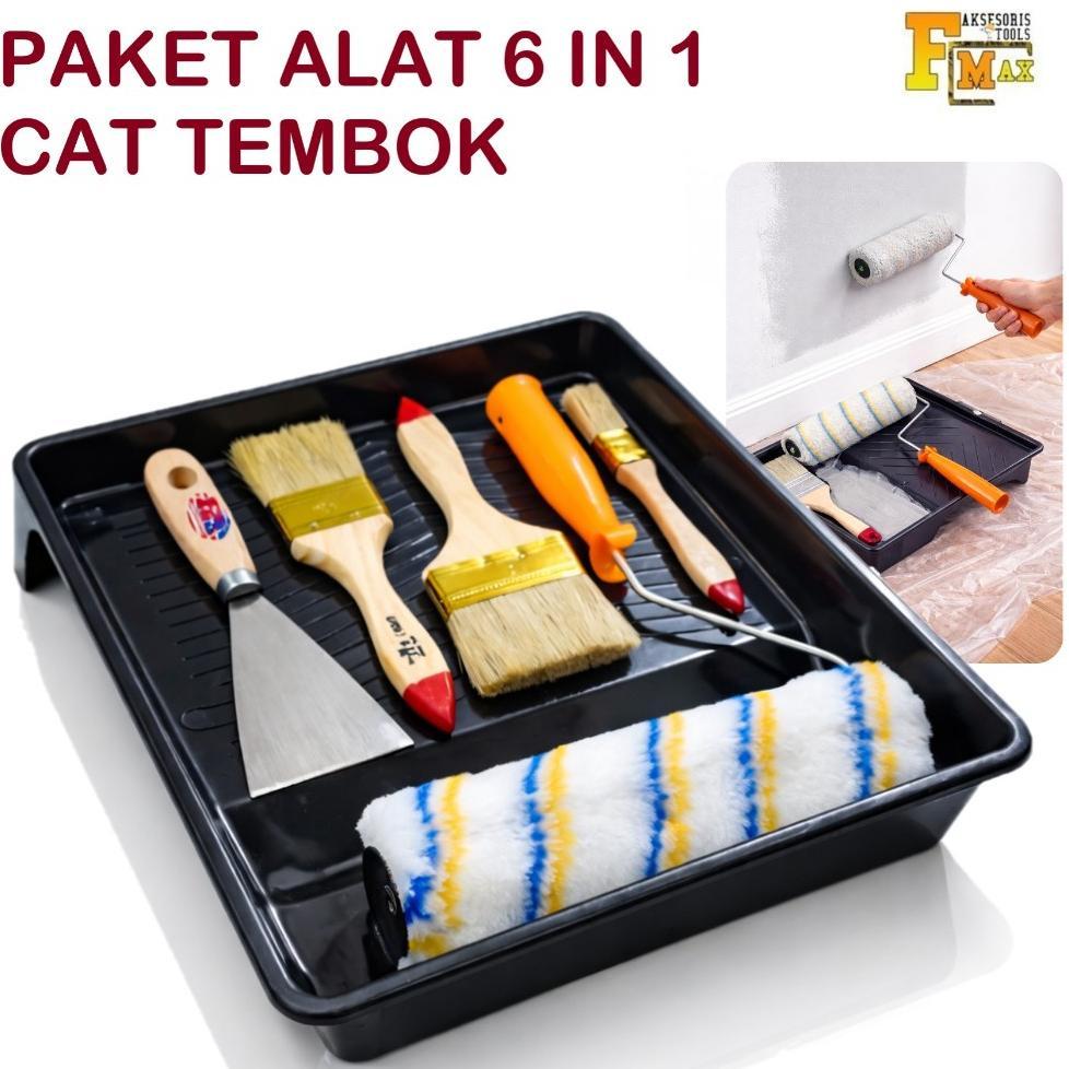Paket Alat Cat Tembok 6In1 Bak Cat Kuas Roll Kuas Cat 1In 2In 3In Kape Scraper 2Inch 3Inch