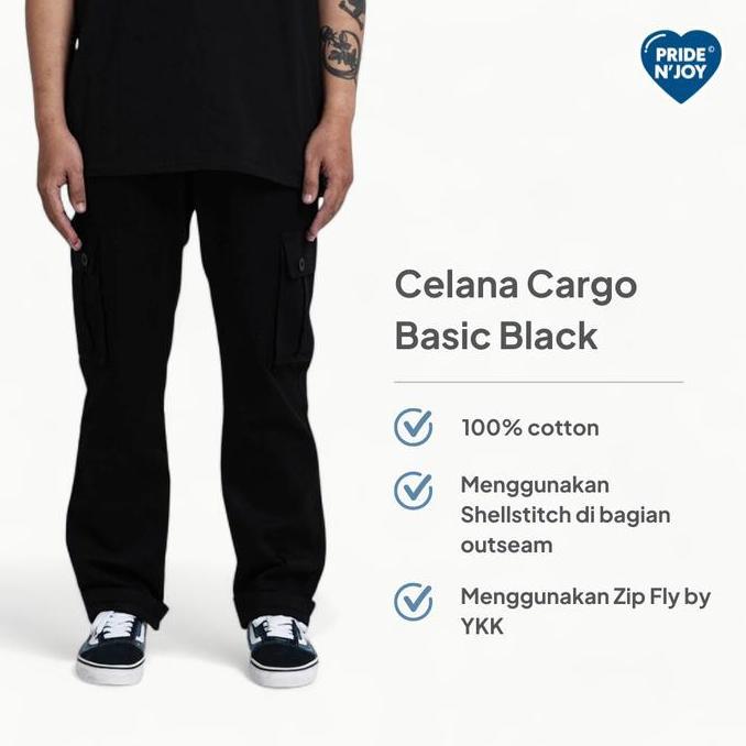 New- Youuu- Pride N Joy Co - Cargo Black Basic Celana Panjang Pria