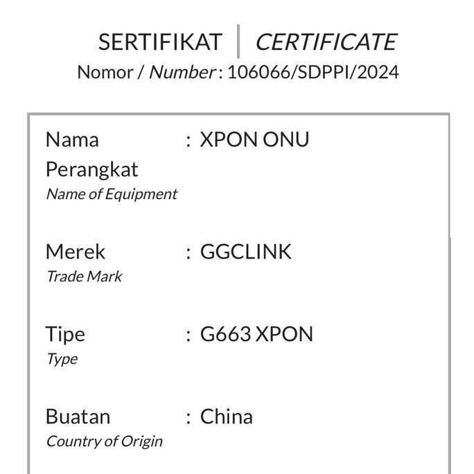 ONT XPON GGCLink G663 New Baru EPON GPON ONU Bukan  F663NV3A
