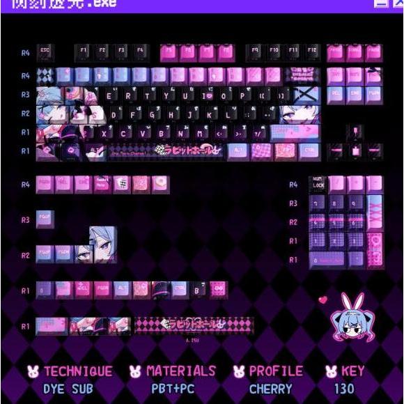 pasweger_ - titan nation hatsune miku rabbit hole anime keycaps cherry profile dyesub pbt keycap 130
