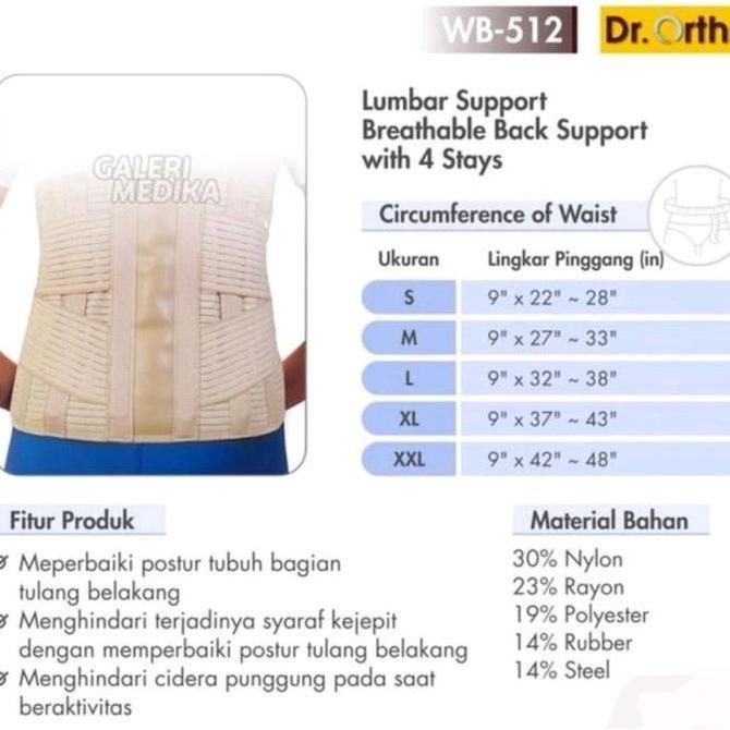 Dr Ortho WB-512 Korset Lumbal  Dengan 4 Stays Untuk Postur Tubuh Dan Kesehatan Punggung Size S M L X