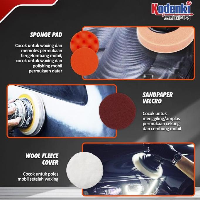 Mesin Poles Dual Action Baterai Kodenki Amplas Sander Orbital Cordless Polisher & Sander