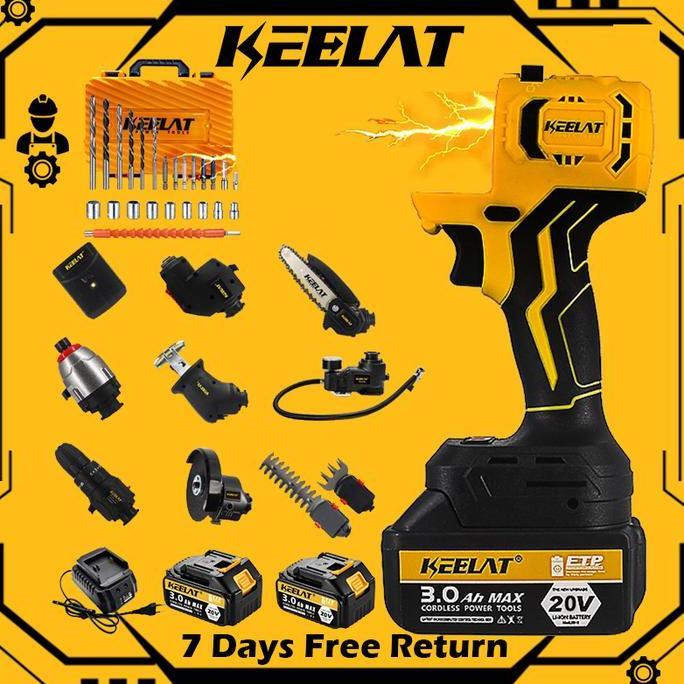 Terlaris KeelatKeelat Cordless Drill 6 In 1 Mesin Bor Dampak Bor Tanpa Kabel Gergaji Bolak-Balik Ger