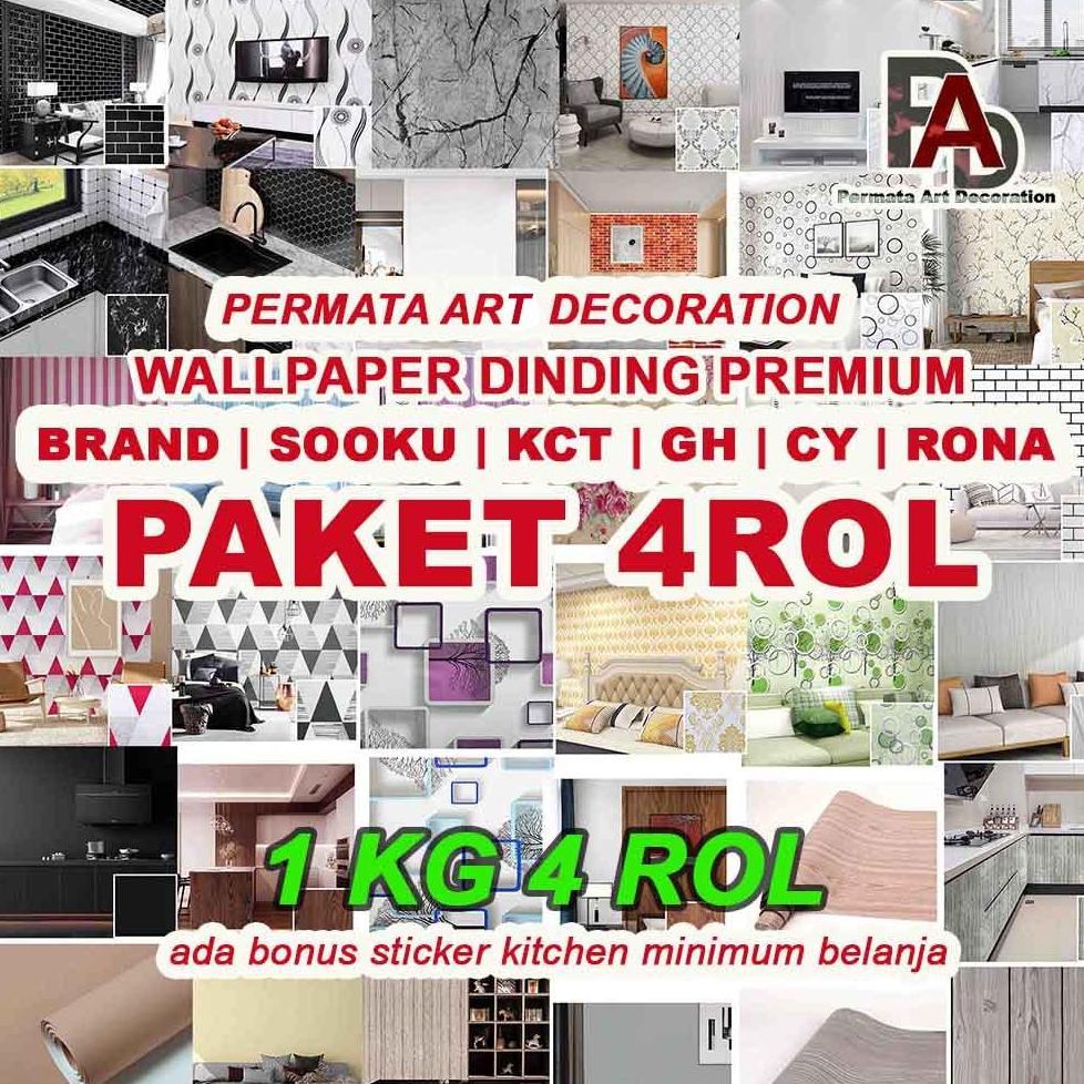 Paket 4 Roll ... Wallpaper Stiker Dinding | Ruang Tamu | Kamar | Dapur|Cantik