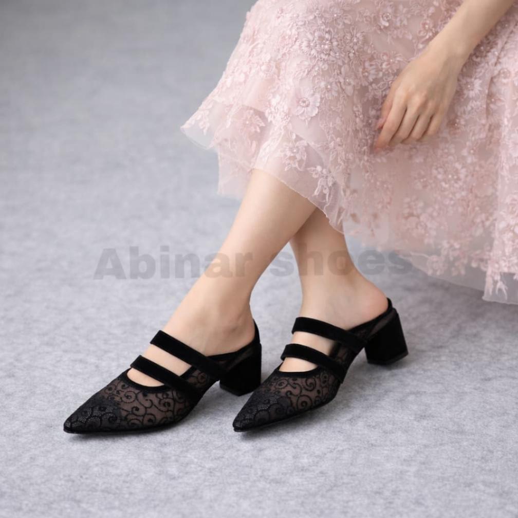 Free Ongkir Sandal High Heels Pesta Brukat Apollo 5Cm Sandal Brukat  Flat Wanita Hak Tahu Sandal Wed