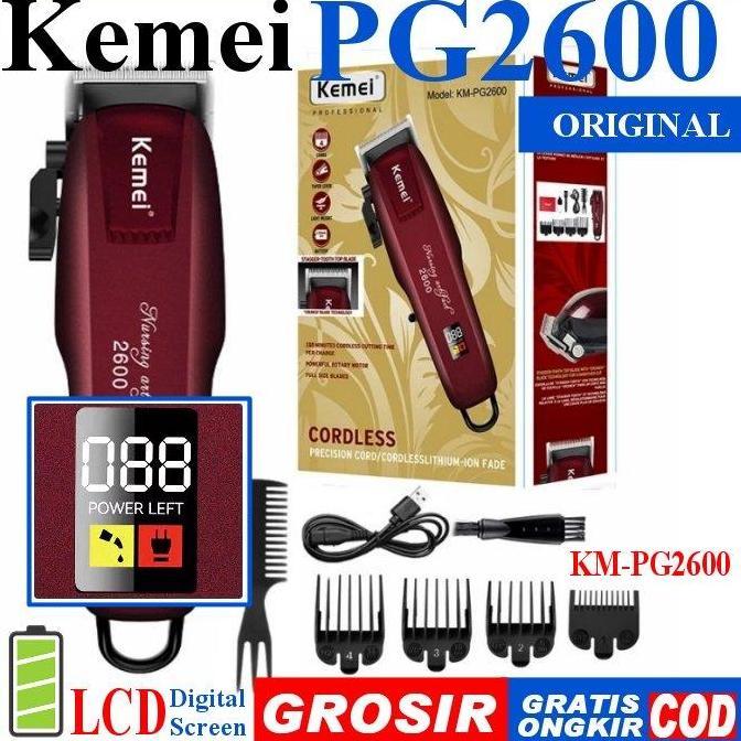 Termurah Kemei Pg2600 Original Alat Cukur Potong Rambut Cas Km2600Pg 2600Pg Lcd