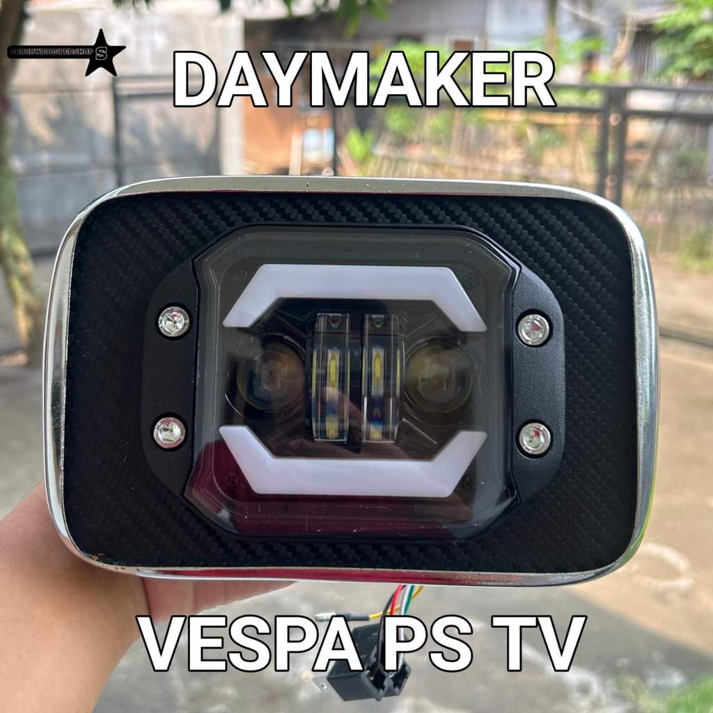 LAMPU DEPAN DAYMAKER VESPA PS TV KOTAK || PS BANCI Waterproof PNP Murah