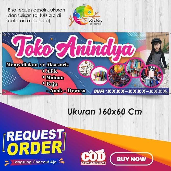 Spanduk 160x60 Banner Olshop Toko Aksesoris Mainan Baju Custom Desain