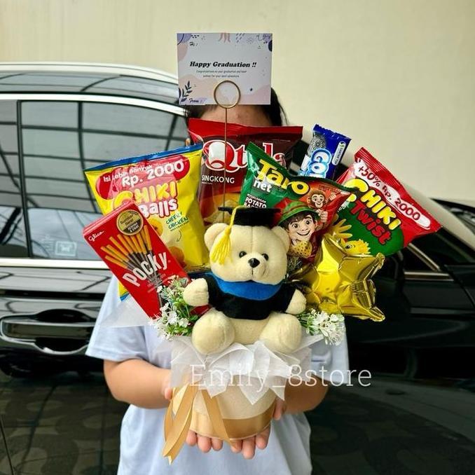 (Ready Stok) Buket wisuda Bloom Box Snack Bucket Boneka Wisuda Anak | kado anak ulang tahun  Wisuda 