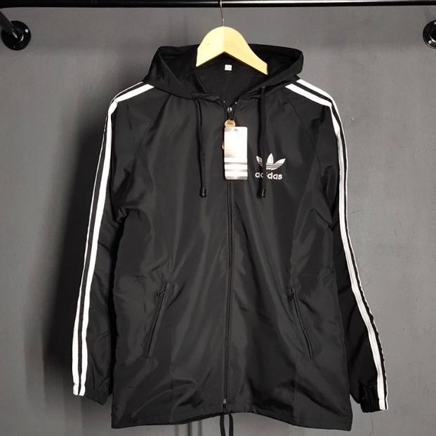 Jaket Parasut Windbreaker Abu List Putih Xl Xxl - Jaket Parasut Jumbo - Jaket Olah Raga