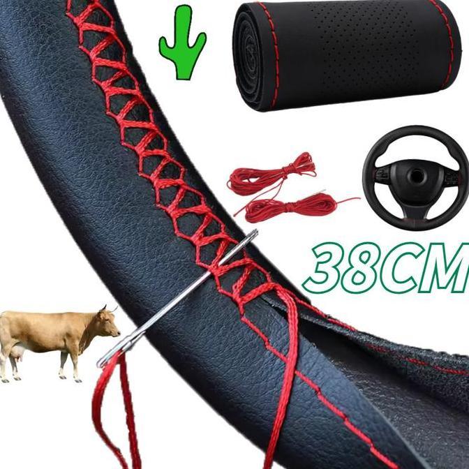 RGPOTZ Sarung Stir Mobil 38cm Universal/Cover Setir Kulit Asli 100%/DIY Steering Wheel Cover/sarung 