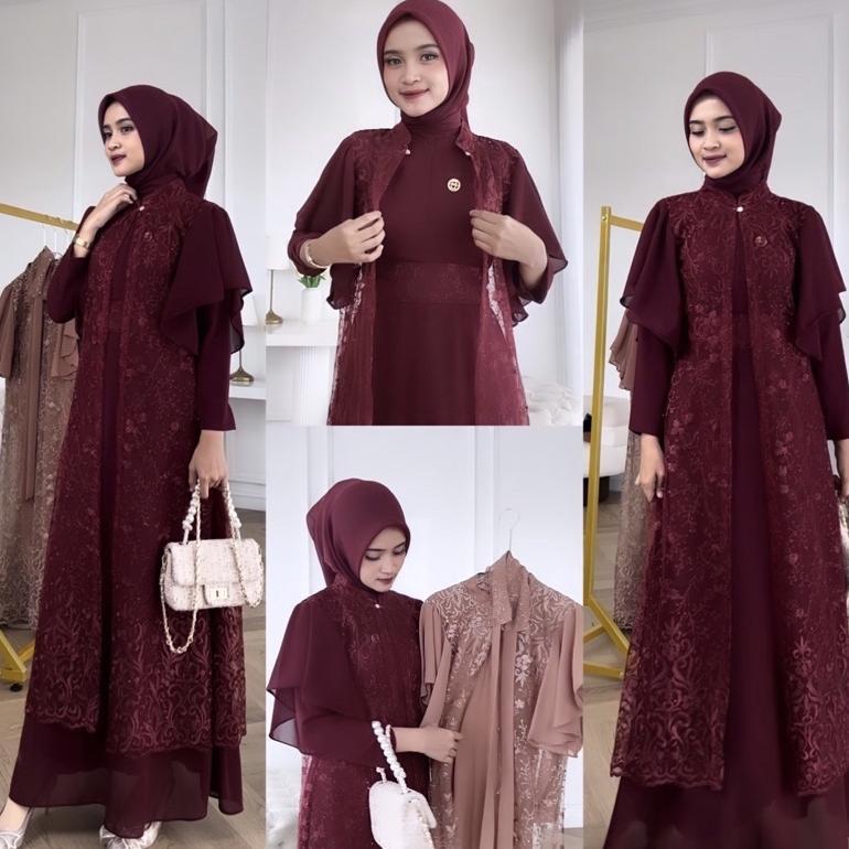 Georgina Dress Lebaran Kondangan Inner Belt Outer L XL XXL Premium Jumbo Mewah Gamis Muslim Produk T