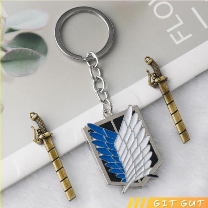 Keychain Gantungan Kunci Attack on TItan Logo Symbol Detachable Sword