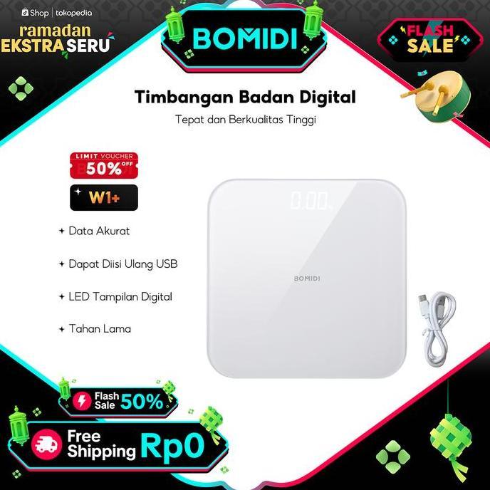 Fitplus- Bomidi W1 Timbangan Elektronik With Dital 180Kg Weht Body Scale Desain Unik Lcd Display