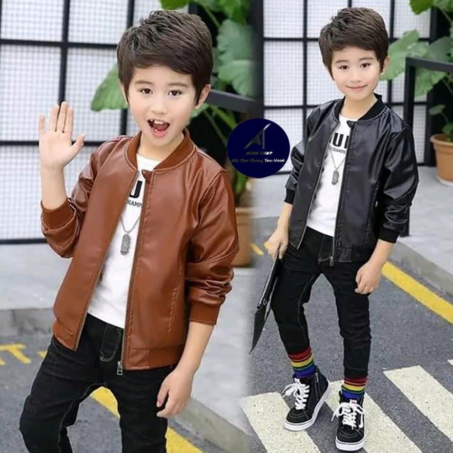 HOT SALE Jaket Kulit anak laki-laki / perempuan model Bomber Bahan Vienna 100% Umur 3-12 tahun