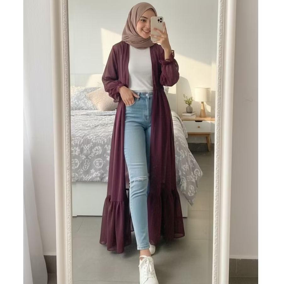 Naykamila Outer Polos Lengan Panjang Outer Ceruty Babydoll Premium Cardigan Polos Panjang Model Susu