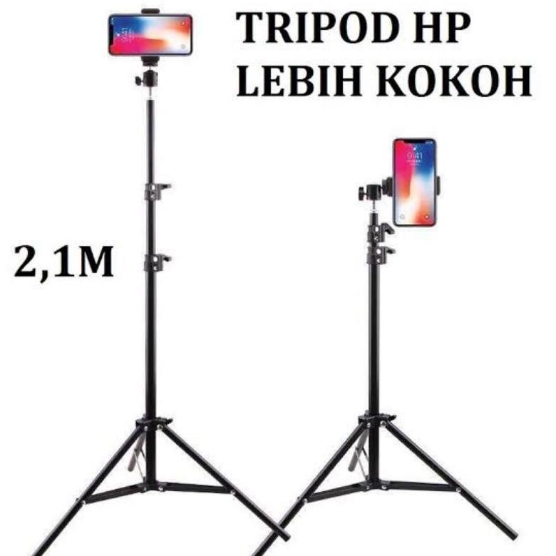 BEST SALE Tripod 2,1 meter Besi Tripod Ringlight HP Kamera Lengkap Holder HP