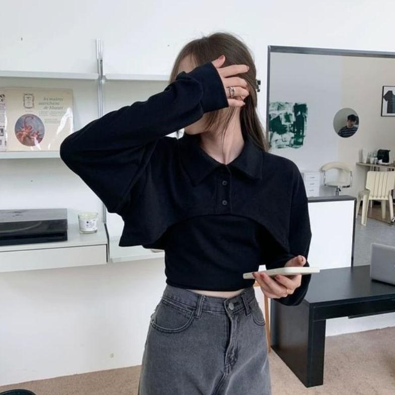 BIG PROMO Sweater Crop Sonia Collar Oversize | Crop Oversize Style Korea | Sweater Korea Crop Oversi