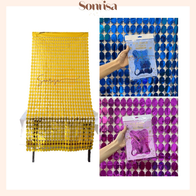 SONRISA - Tirai Metalik Bulat / Dekorasi Ulang Tahun Backdrop Aesthetic