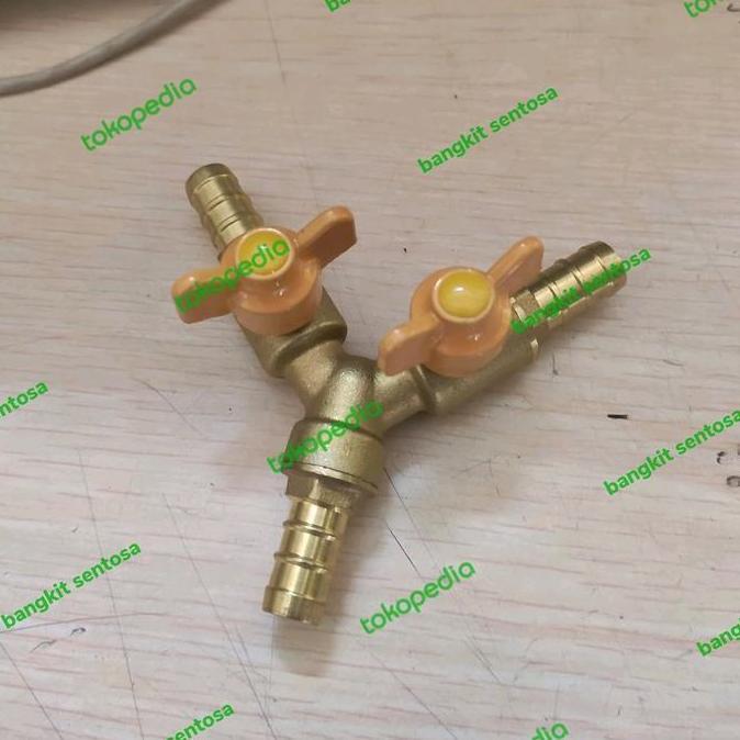 cabang selang gas Y/cabang 3 dengan stop kran