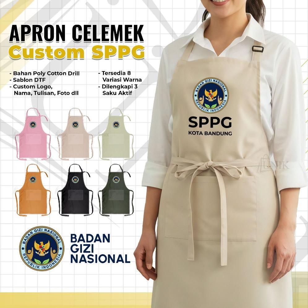 Celemek Apron Custom Desain Sablon DTF SPPG Badan Gizi Nasional Celemek Seragam BGN SPPG