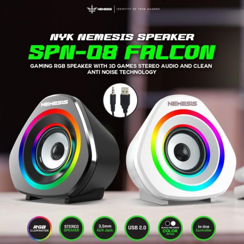 Speaker Desktop RGB Gaming Aktif PC Speaker Sounbard Gaming NYK SPN-08 FALCON (Hitam & Putih)