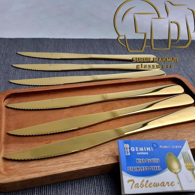 New- [6 Pcs] Pisau Steak Emas Tebal Hotel Stainless Steel Gold Steak Knife