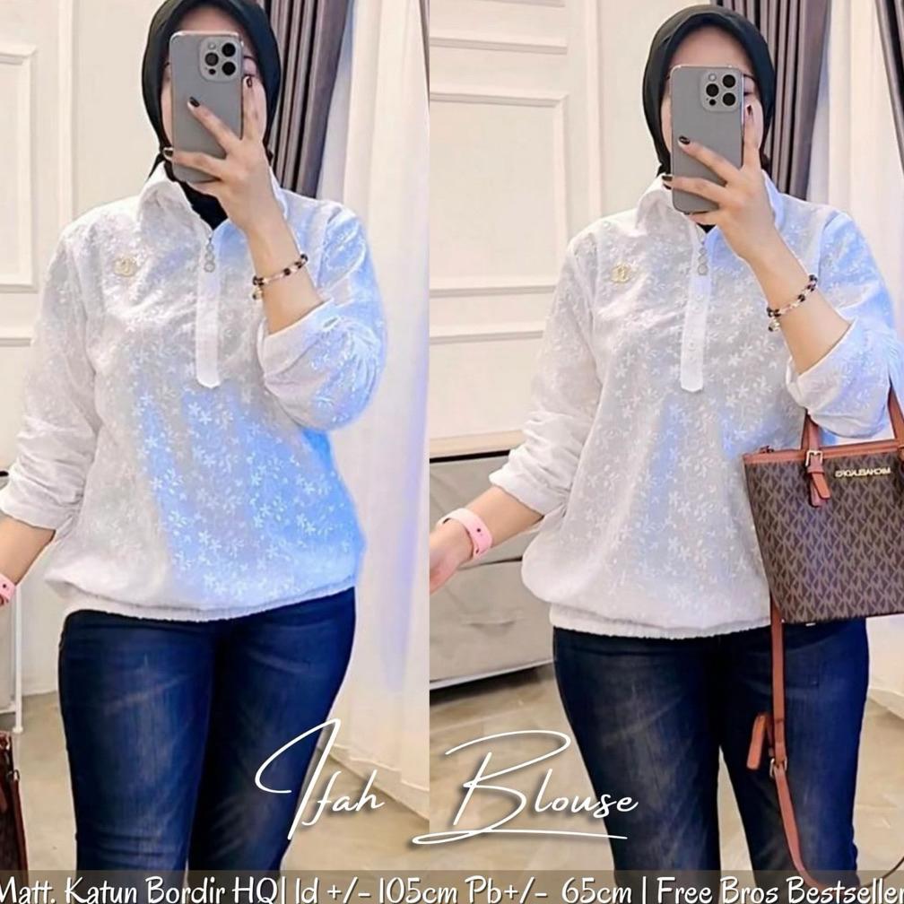 Blouse Putih Katun Bordir Korean Kerja