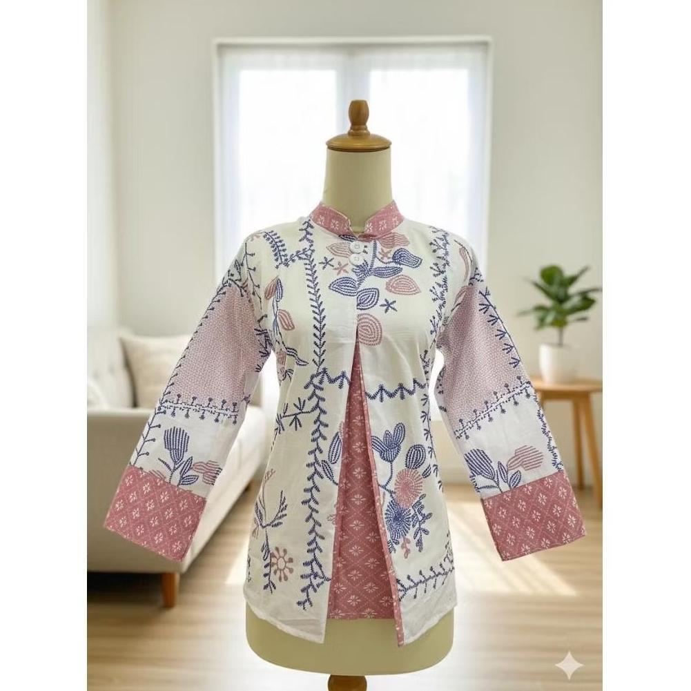 blouse batik kerah sanghay//batik motif bordir//seragam batik kantor//atasan wanita//batik suhaela//